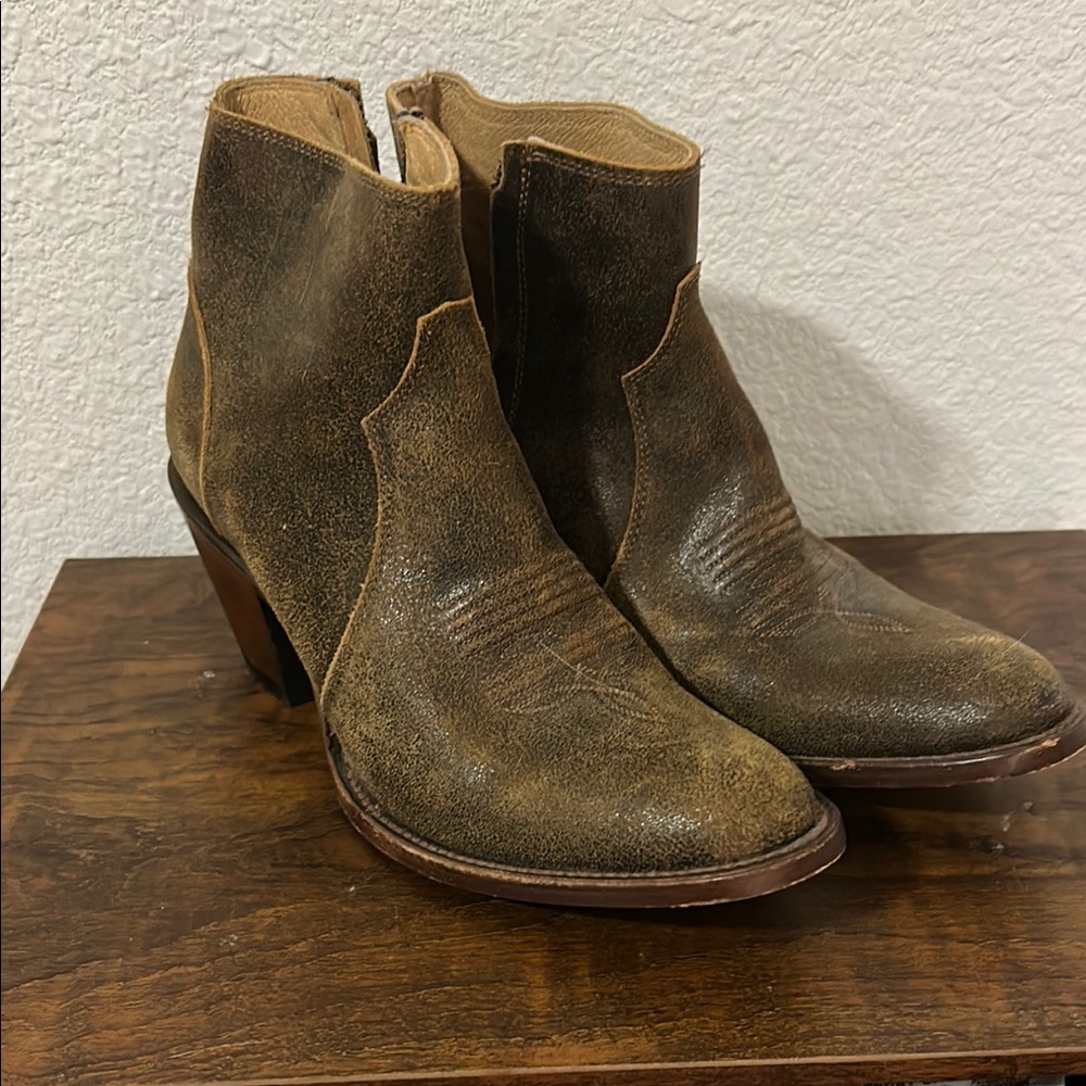 Shyanne Brown Ankle Booties Distressed Leather Pull-On